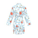 Bowling ball bowling pins blue blackground Women's Long Sleeve Belted Night Robe