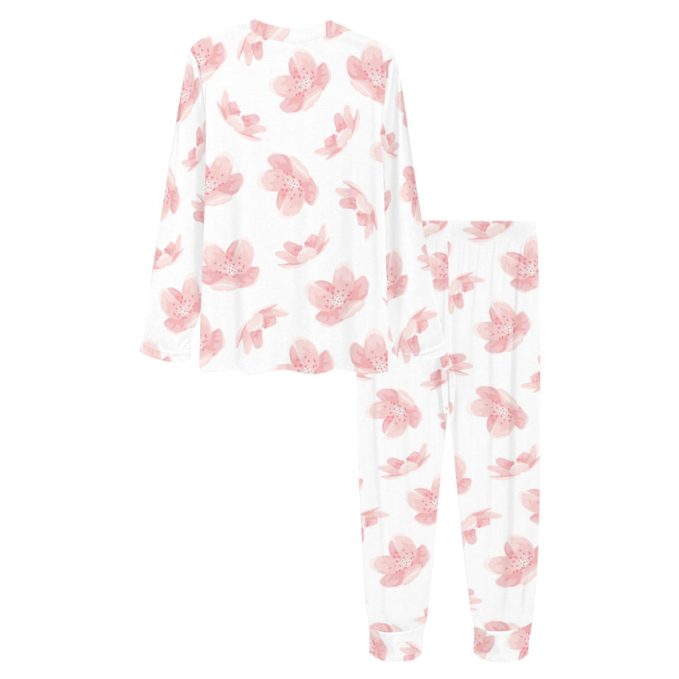 Pink sakura cherry blossom pattern Women's All Over Print Pajama Set