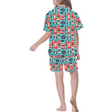 British Pattern Print Design 04 Kids' Boys' Girls' V-Neck Short Pajama Set