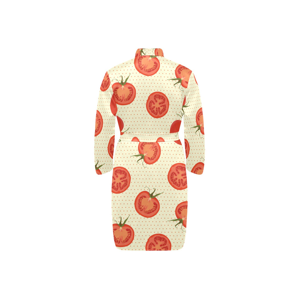 Tomato dot background Men's Long Sleeve Belted Night Robe