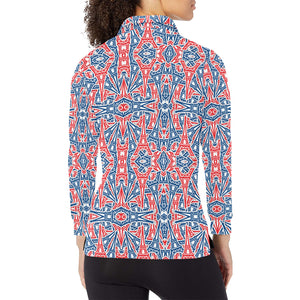 Blue Red Eiffel Tower Pattern Print Design 02 Women's Long Sleeve Polo Shirt