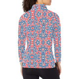 Blue Red Eiffel Tower Pattern Print Design 02 Women's Long Sleeve Polo Shirt