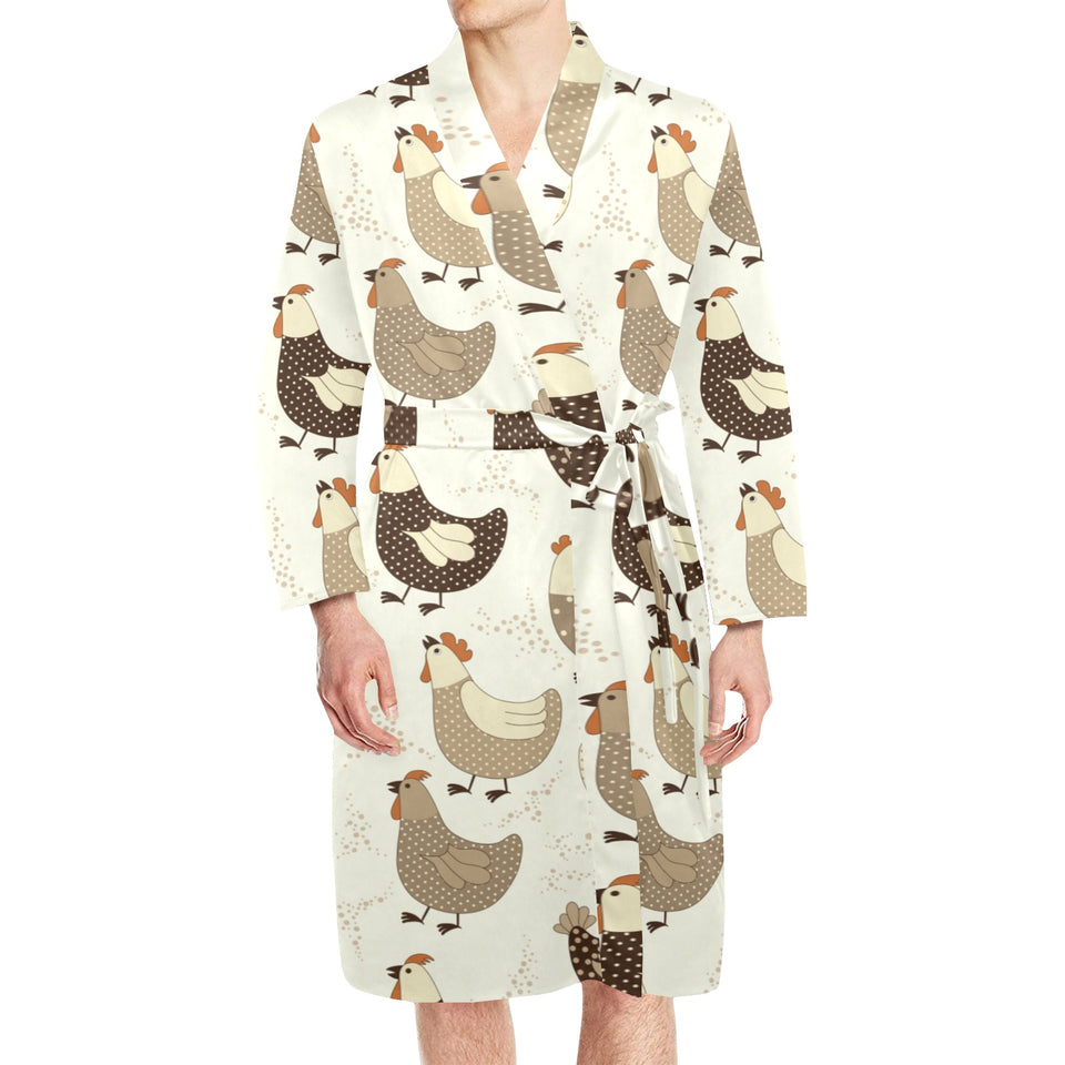Cute rooster chicken cock Men's Long Sleeve Belted Night Robe
