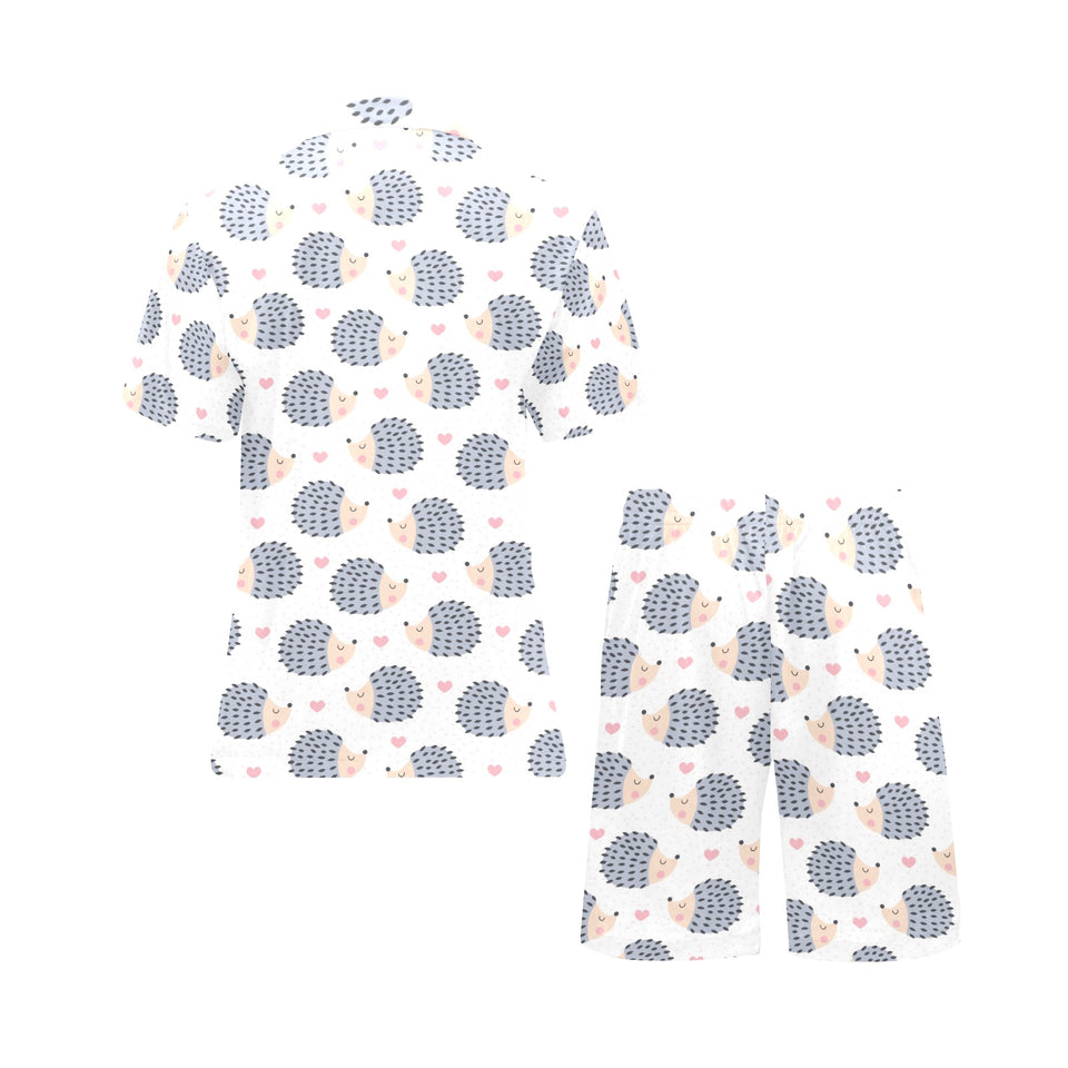 Hedgehog Pattern Print Design 04 Men's V-Neck Short Pajama Set