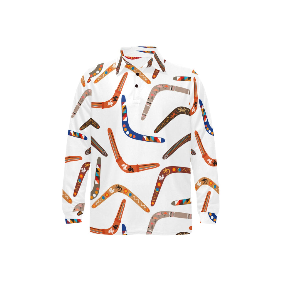 Boomerang Australian aboriginal ornament pattern Men's Long Sleeve Polo Shirt