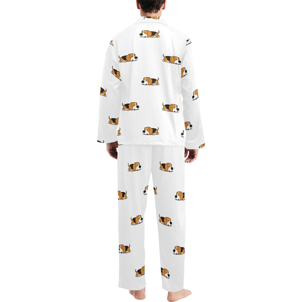 Cute beagle dog sleeping pattern Men's Long Pajama Set