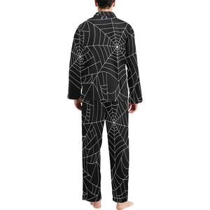 Spider web pattern Black background white cobweb Men's Long Pajama Set