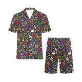 Music Notes Pattern Print Design 02 Men's V-Neck Short Pajama Set