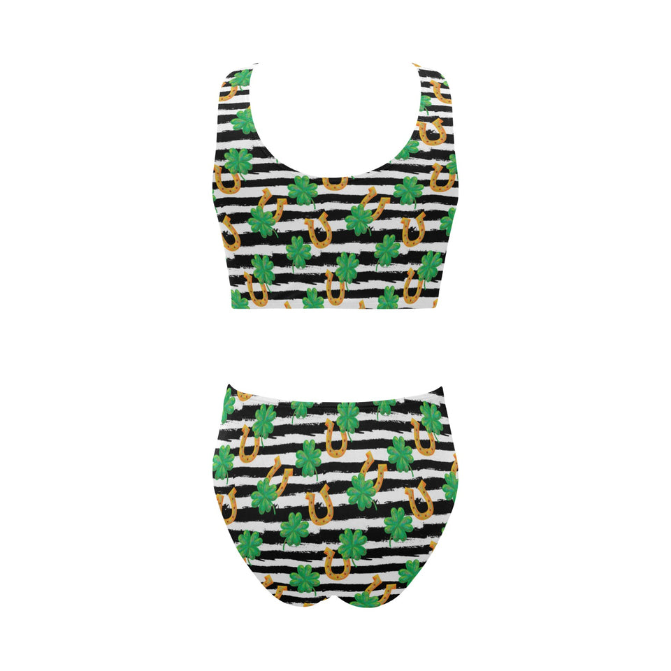 Horseshoes Pattern Print Design 01 Chest Bowknot High Waisted Bikini Swimsuit