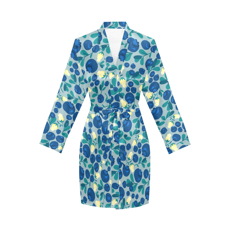 blueberry design pattern Women's Long Sleeve Belted Night Robe