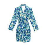 blueberry design pattern Women's Long Sleeve Belted Night Robe
