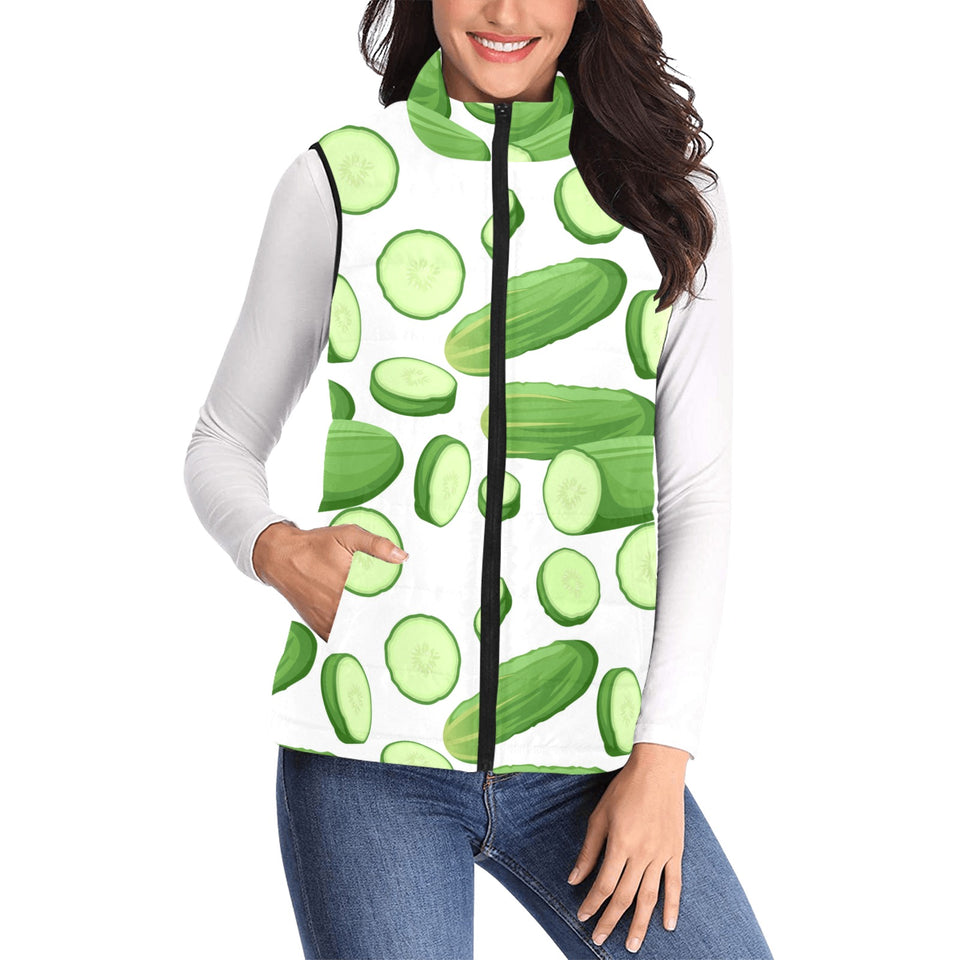 cucumber whole slices pattern Women's Padded Vest
