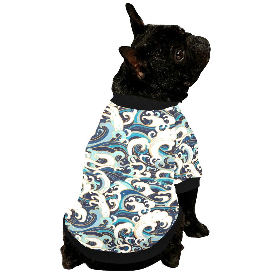 Japanese wave pattern All Over Print Pet Dog Round Neck Fuzzy Shirt