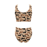 Dachshund floral background Chest Bowknot High Waisted Bikini Swimsuit