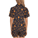 Halloween pattern Pumpkin background Women's V-Neck Short Pajama Set