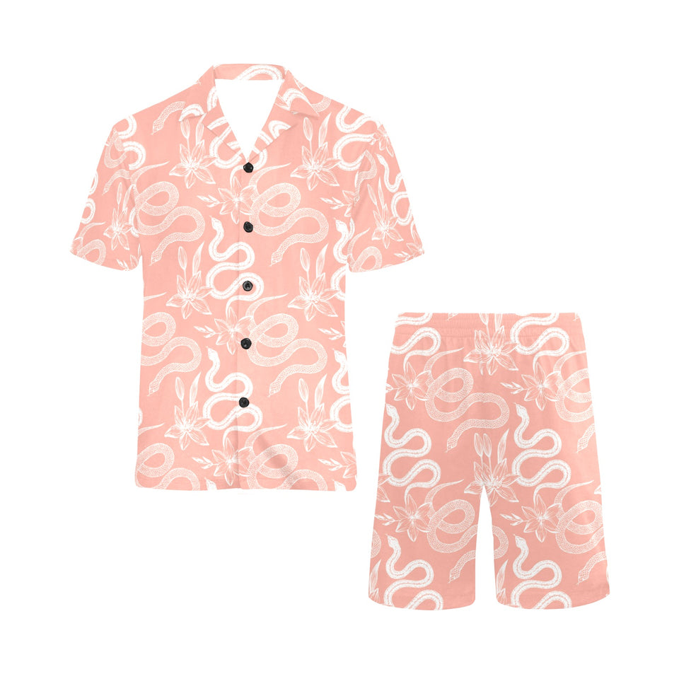 Snake lilies flower pattern Men's V-Neck Short Pajama Set