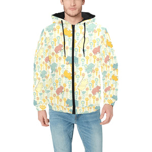 Hippopotamus Pattern Print Design 04 Men's Padded Hooded Jacket