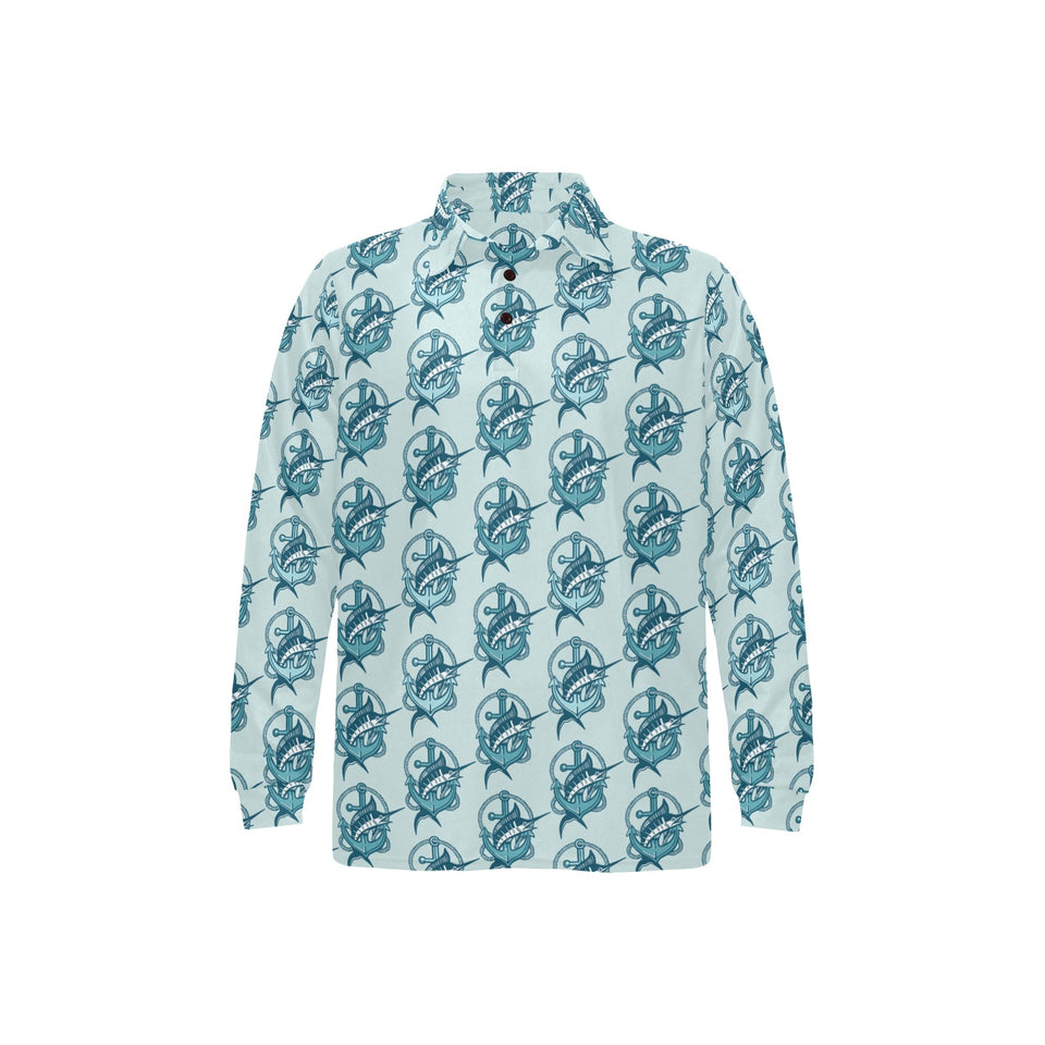 Swordfish Pattern Print Design 05 Men's Long Sleeve Polo Shirt