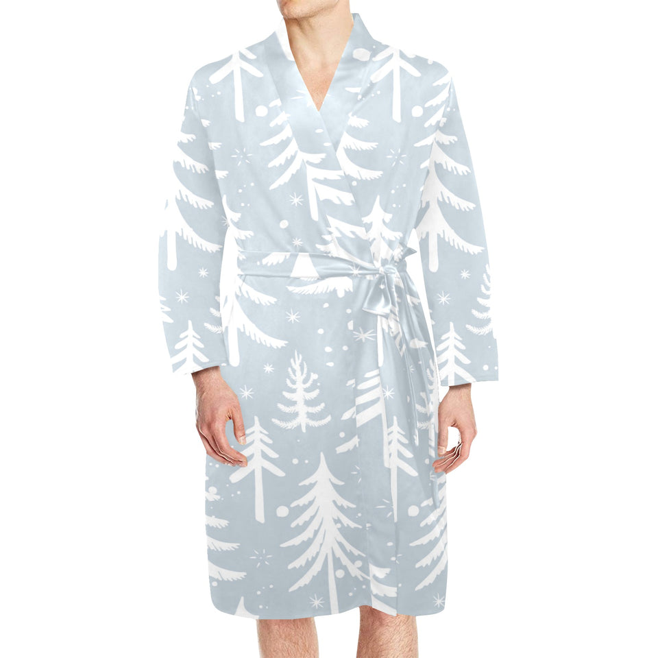 Christmas tree winter forest pattern Men's Long Sleeve Belted Night Robe