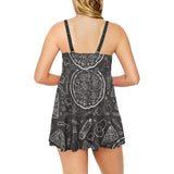 Pizza pattern Chest Sexy Pleated Two Piece Swim Dress
