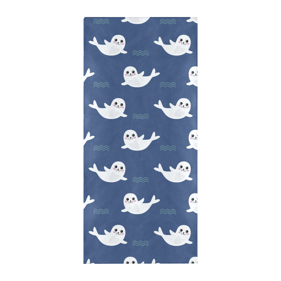 Cute white baby sea lion seal pattern Beach Towel