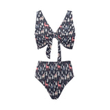Deers Winter Christmas pattern Chest Bowknot High Waisted Bikini Swimsuit