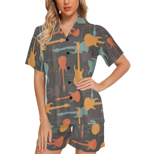 electric guitars pattern Women's V-Neck Short Pajama Set