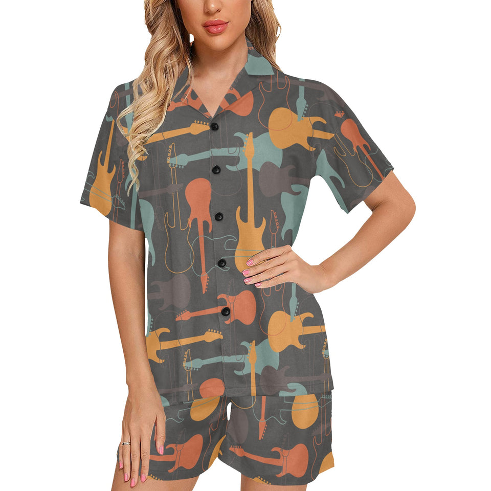 electric guitars pattern Women's V-Neck Short Pajama Set