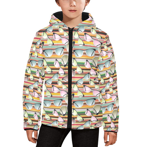 Sun Glasses Pattern Print Design 02 Kids' Boys' Girls' Padded Hooded Jacket