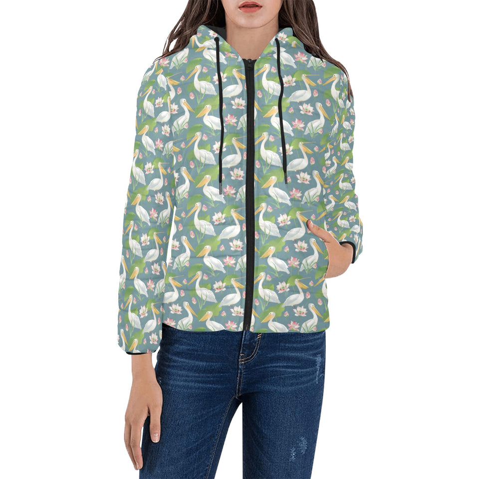 Pelican Pattern Print Design 04 Women's Padded Hooded Jacket