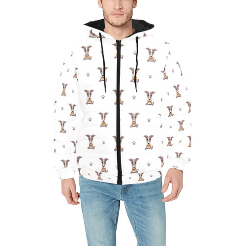 Greyhound Pattern Print Design 05 Men's Padded Hooded Jacket