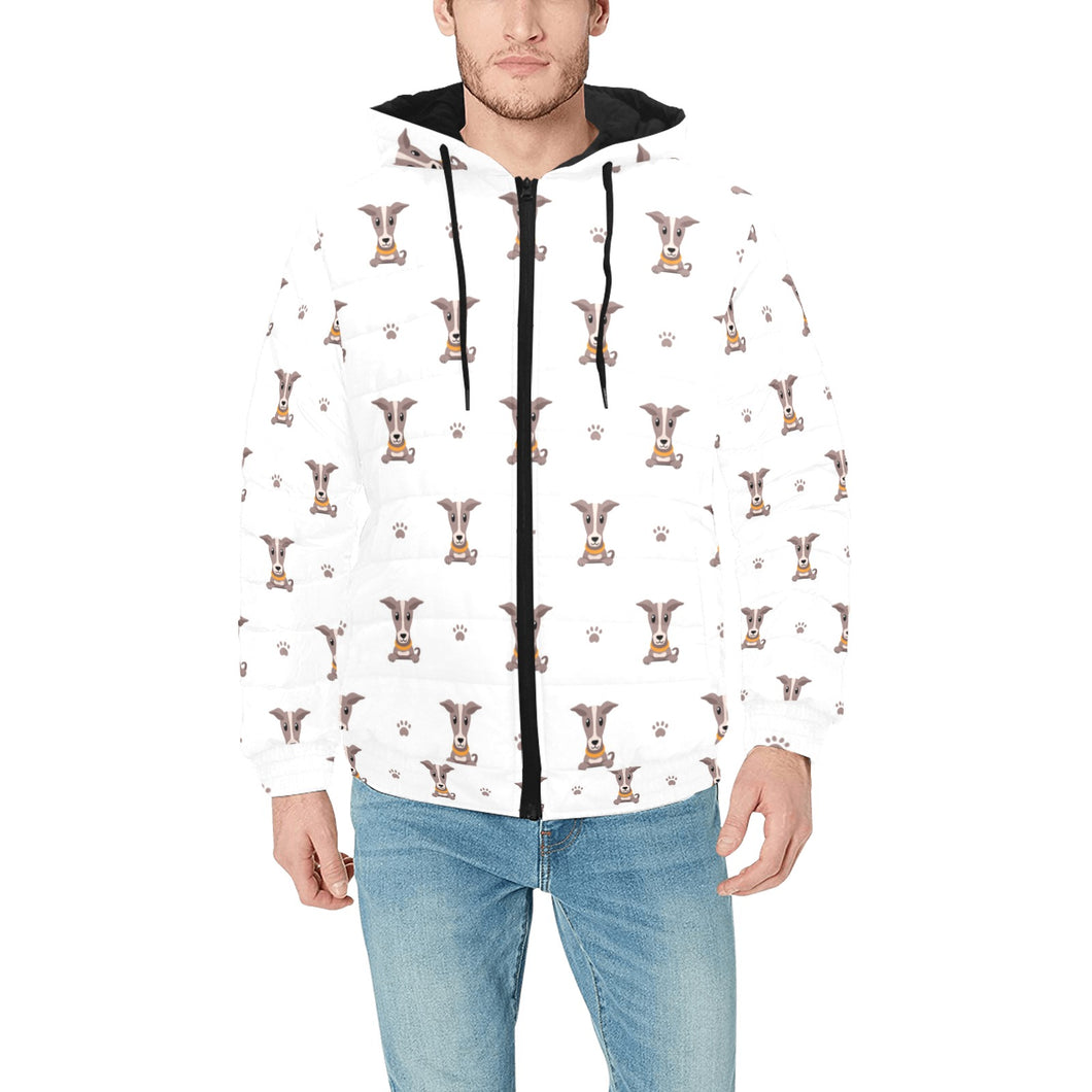 Greyhound Pattern Print Design 05 Men's Padded Hooded Jacket