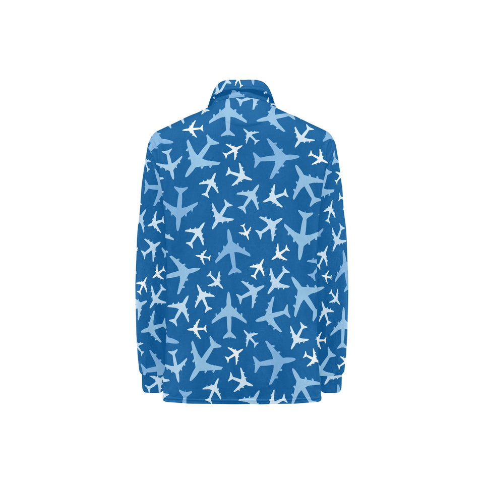 Airplane pattern in the sky Women's Long Sleeve Polo Shirt