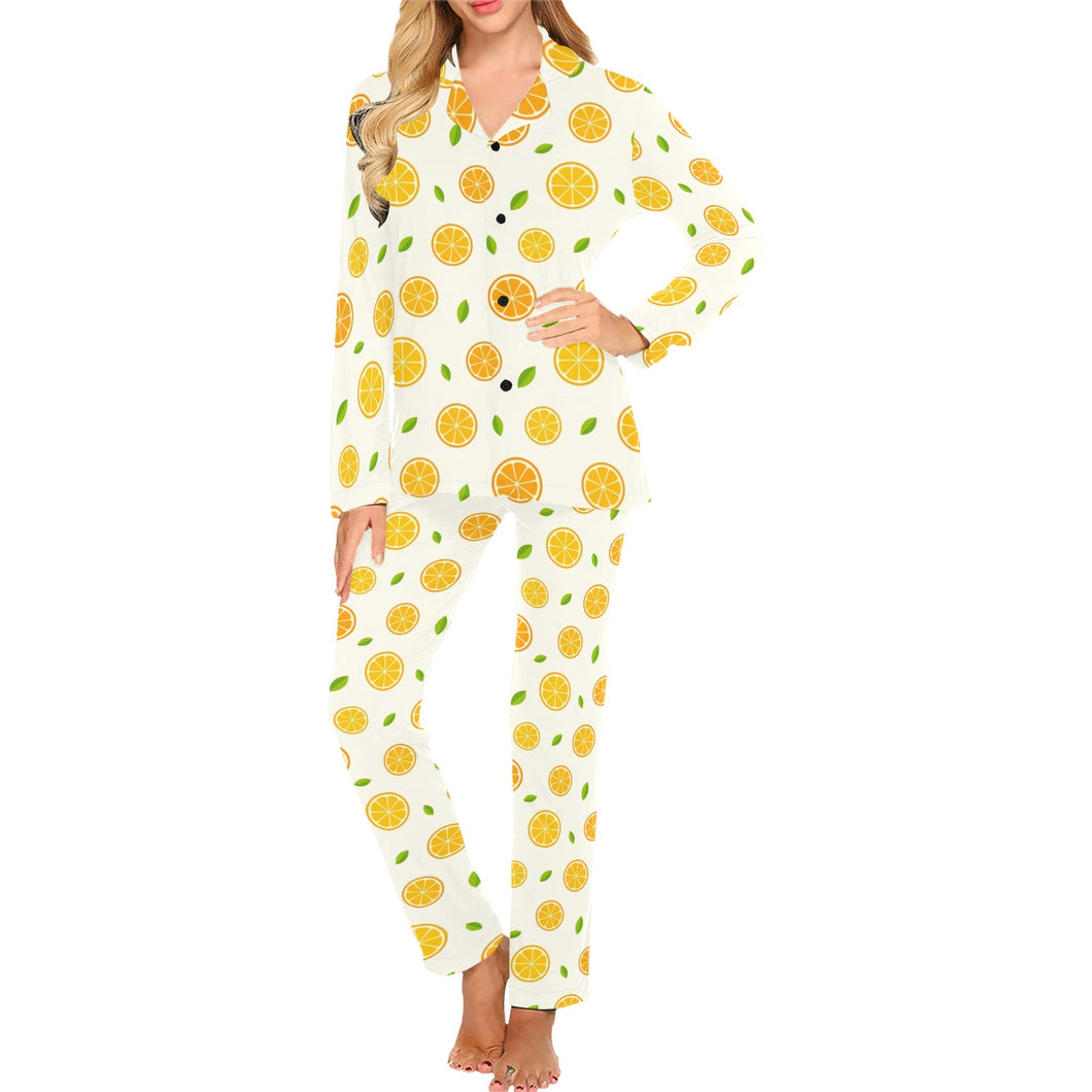 oranges leaves pattern Women's Long Pajama Set
