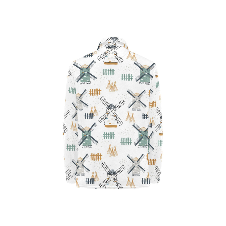 windmill pattern Women's Long Sleeve Polo Shirt