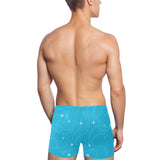 Airplane destinations blue background Men's Swimming Trunks