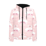 White swan and flower love pattern Men's Padded Hooded Jacket