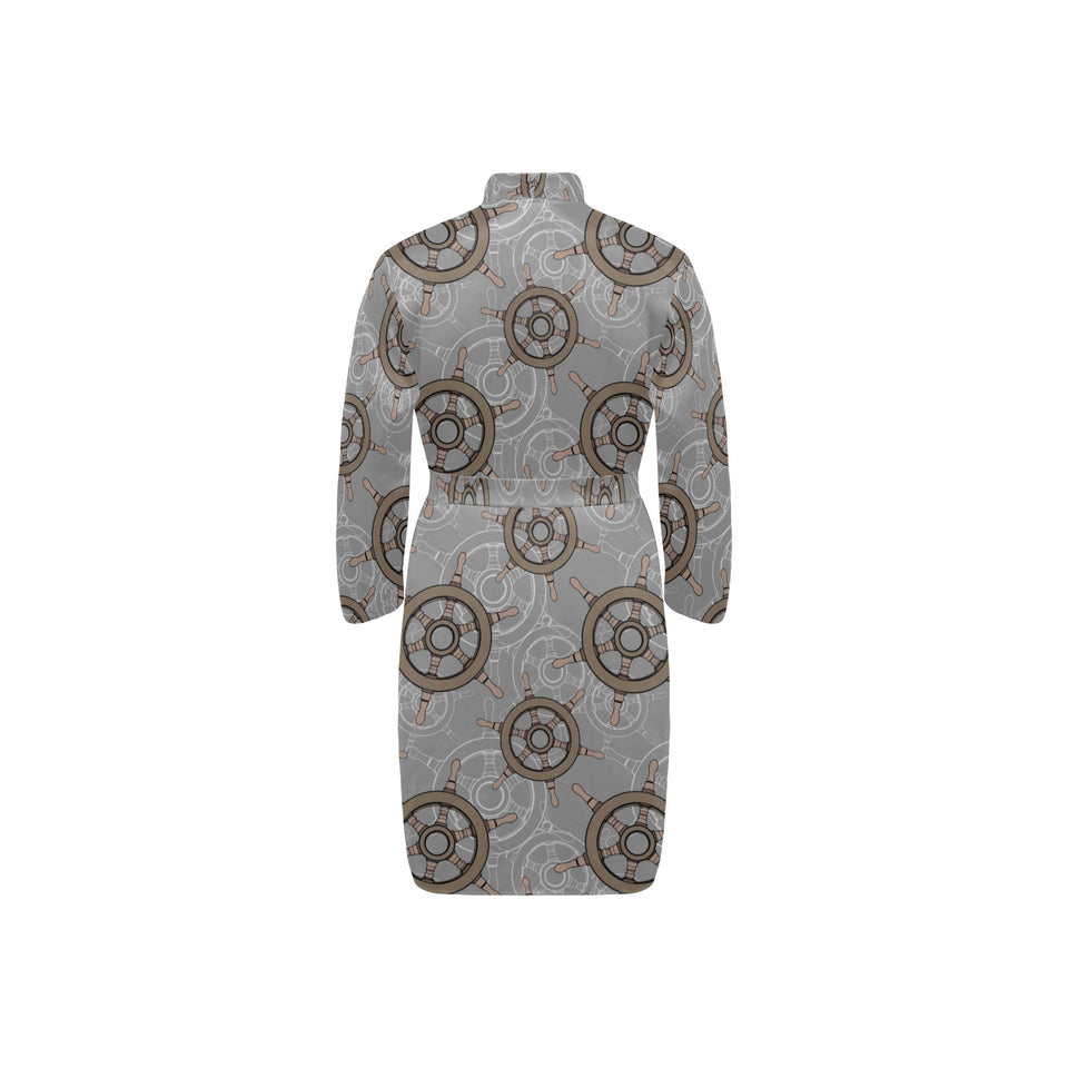 nautical wood steering wheel pattern Men's Long Sleeve Belted Night Robe