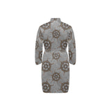 nautical wood steering wheel pattern Men's Long Sleeve Belted Night Robe