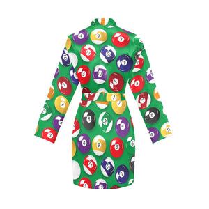 Billiard Ball Pattern Print Design 02 Women's Long Sleeve Belted Night Robe