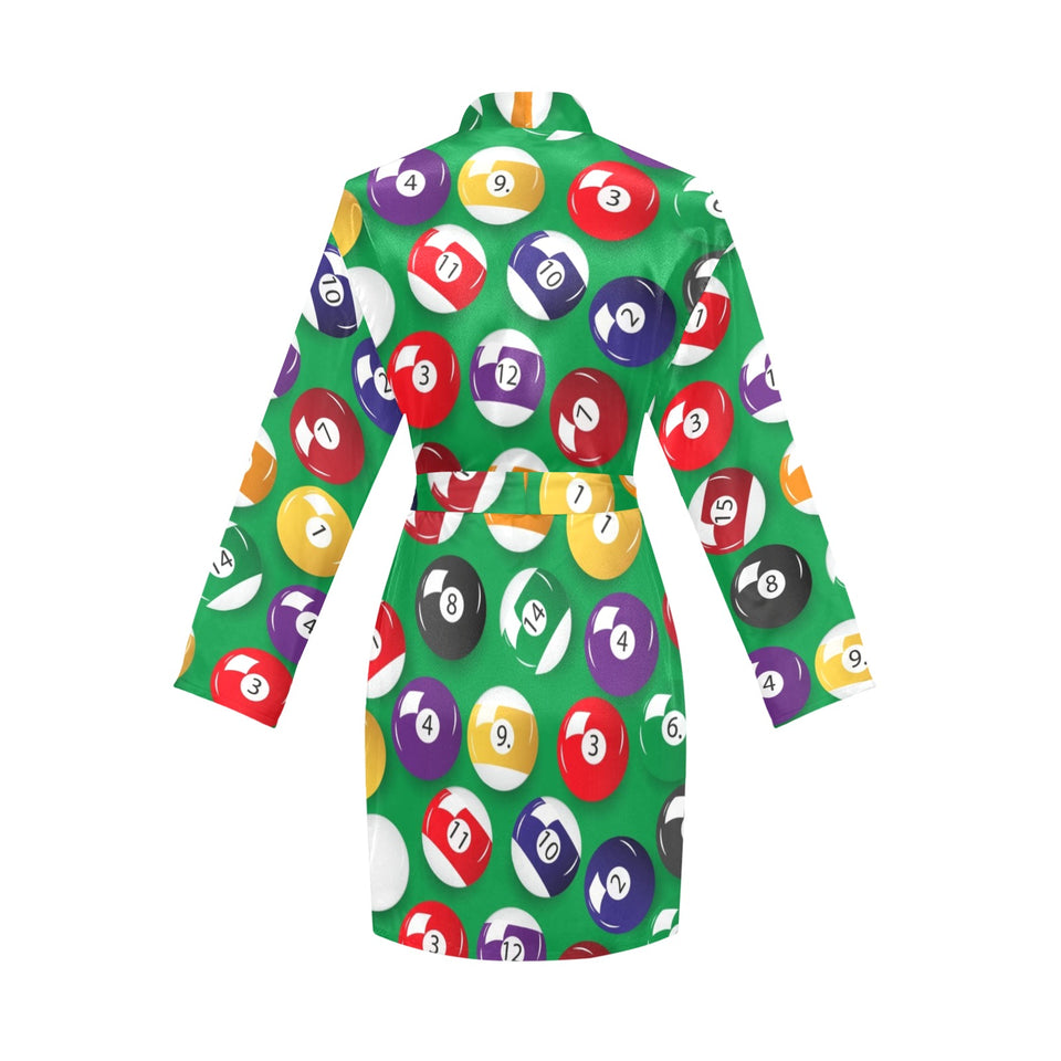 Billiard Ball Pattern Print Design 02 Women's Long Sleeve Belted Night Robe