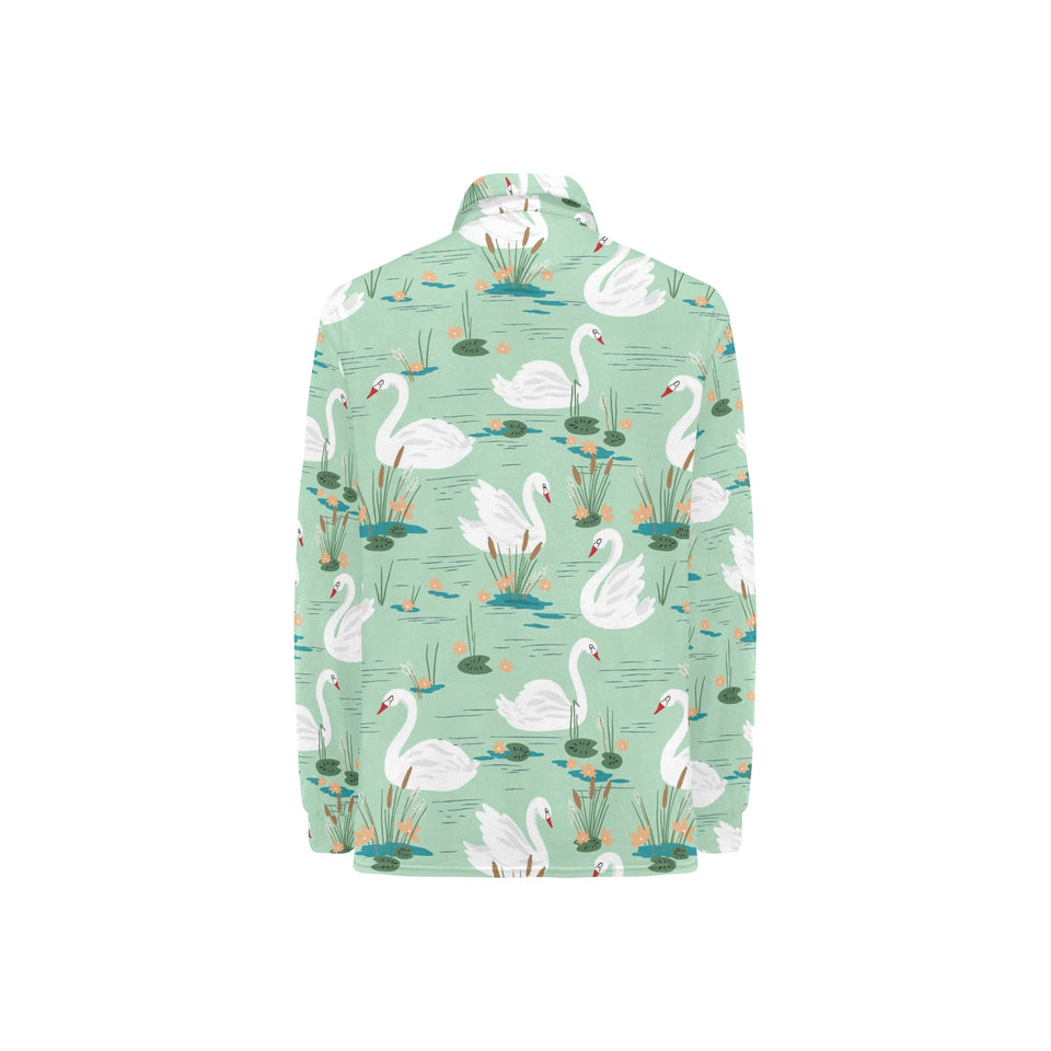 White swan lake pattern Women's Long Sleeve Polo Shirt