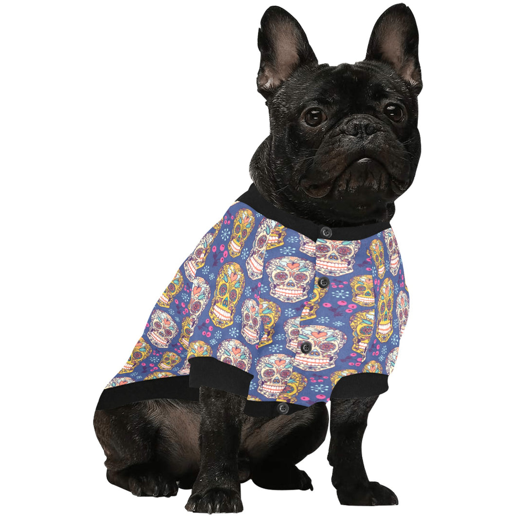 Sugar skull flower pattern All Over Print Pet Dog Round Neck Fuzzy Shirt