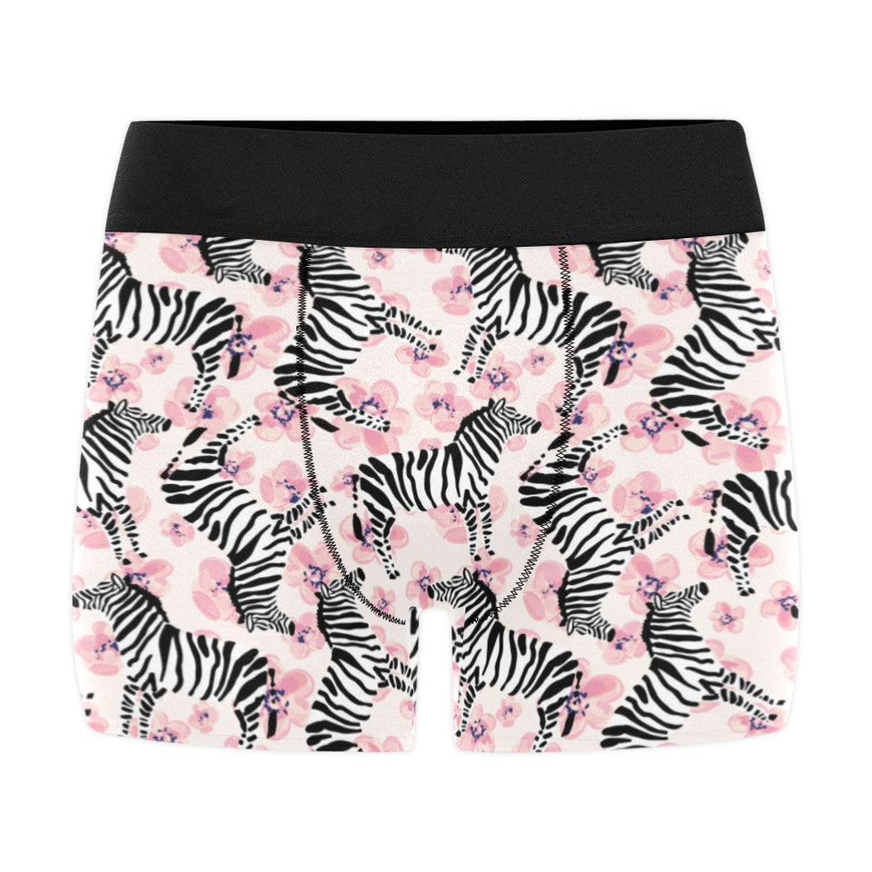 Zebra pink flower background Men's All Over Print Boxer Briefs Men's Underwear