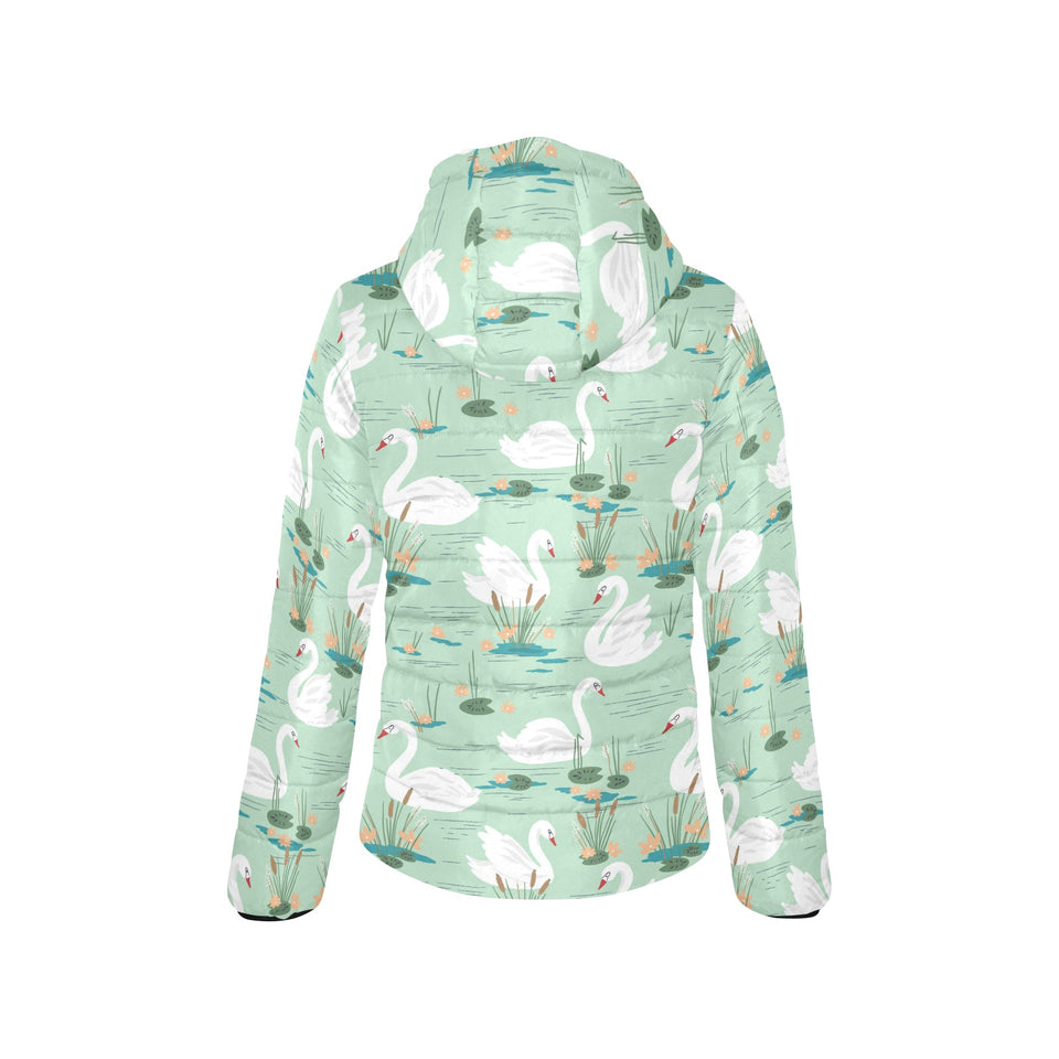 White swan lake pattern Women's Padded Hooded Jacket