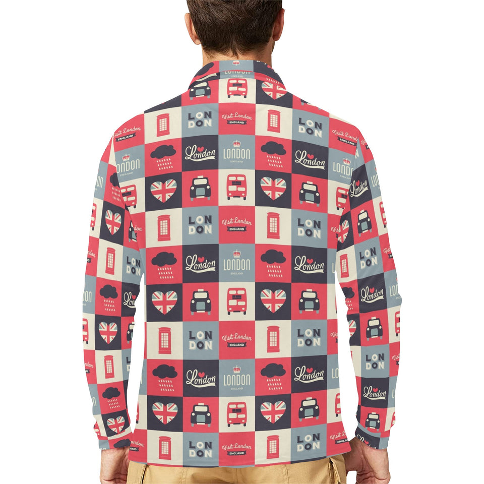 British Pattern Print Design 05 Men's Long Sleeve Polo Shirt