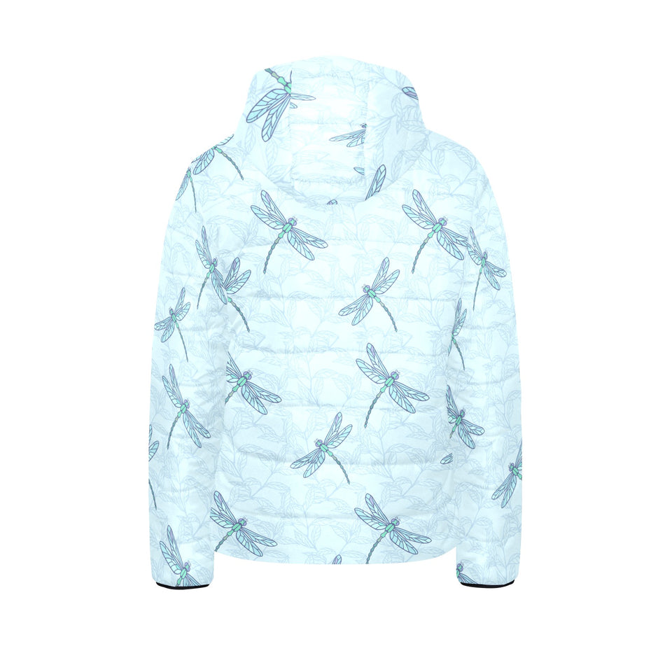 Dragonfly pattern blue background Kids' Boys' Girls' Padded Hooded Jacket