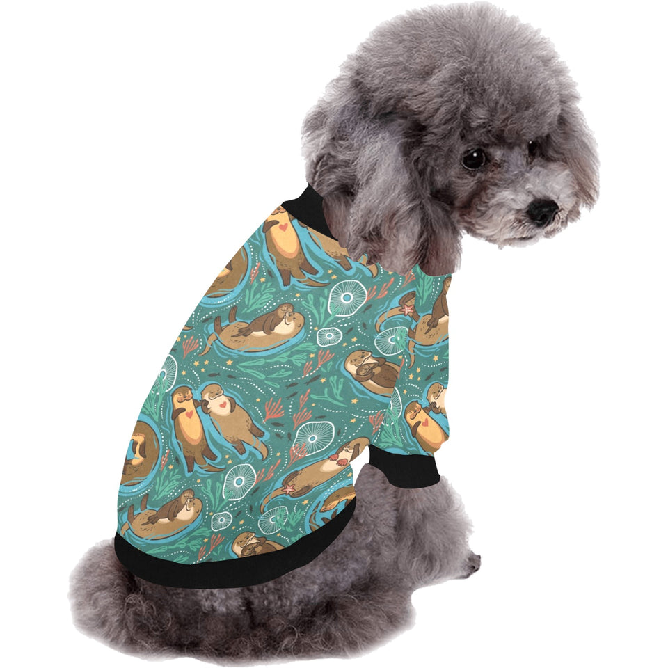 cute brown sea otters ornamental seaweed corals gr All Over Print Pet Dog Round Neck Fuzzy Shirt