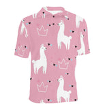 Llama Alpaca pink background Men's All Over Print Polo Shirt