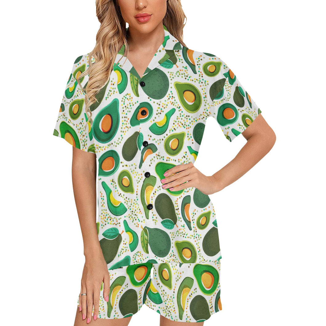 Avocado design pattern Women's V-Neck Short Pajama Set